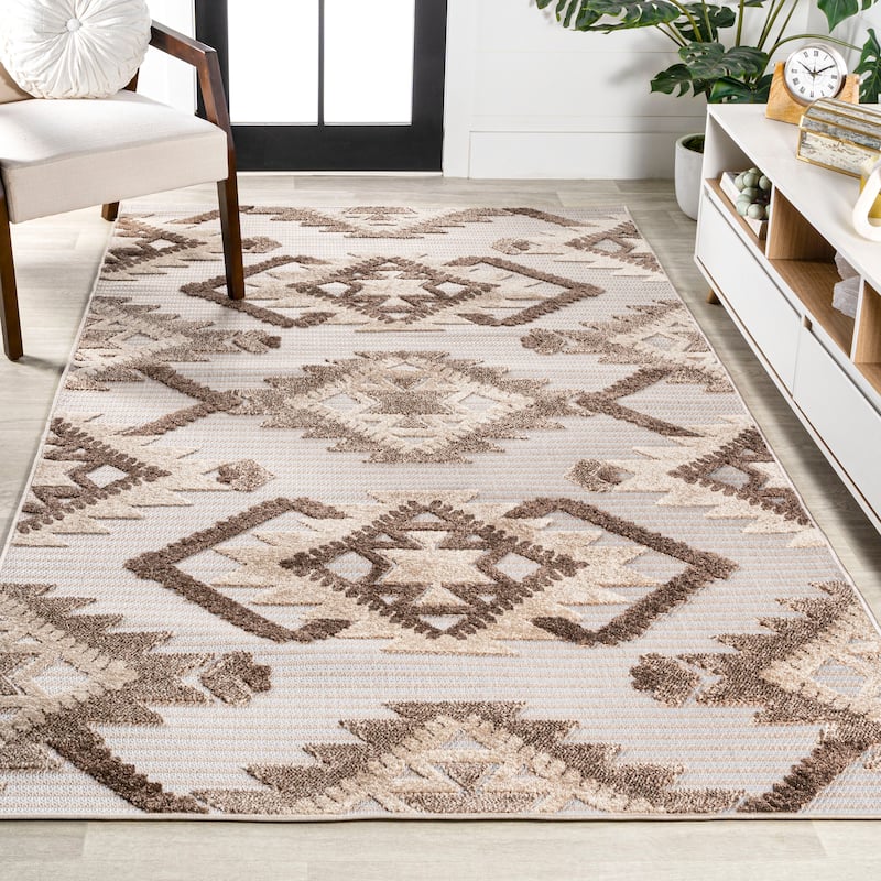 JONATHAN Y Duwun High-Low Pile Neutral Diamond Kilim Indoor/Outdoor Area Rug