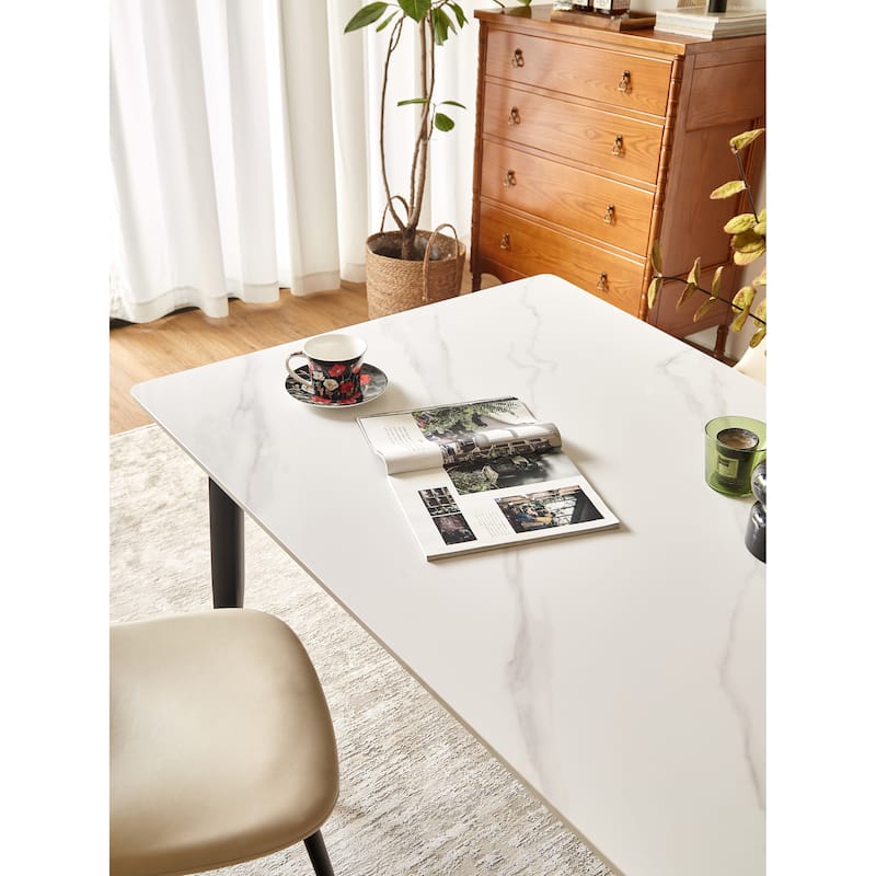 Dining Table 55" Rectangular Kitchen Table with Porcelain Table Top and Metal Legs,Table for 4,Dinner Table,Table Only