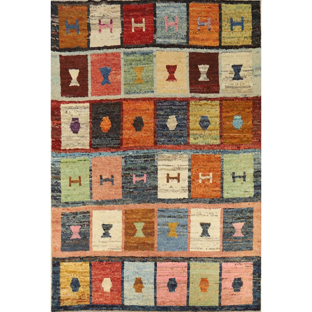 Checkered Multi-Color Moroccan Oriental Rug Hand-Knotted Wool Carpet - 6'10" x 9'8"