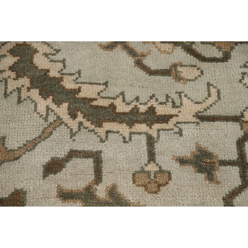 Earth Tone Oushak Area Rug Hand-Knotted Floral Beige Wool Carpet - 9'3" x 12'1"