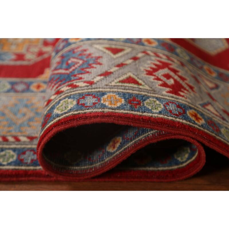 Geometric Kazak Oriental Hallway Runner Rug Hand-knotted Wool Carpet - 2'9" x 9'7"