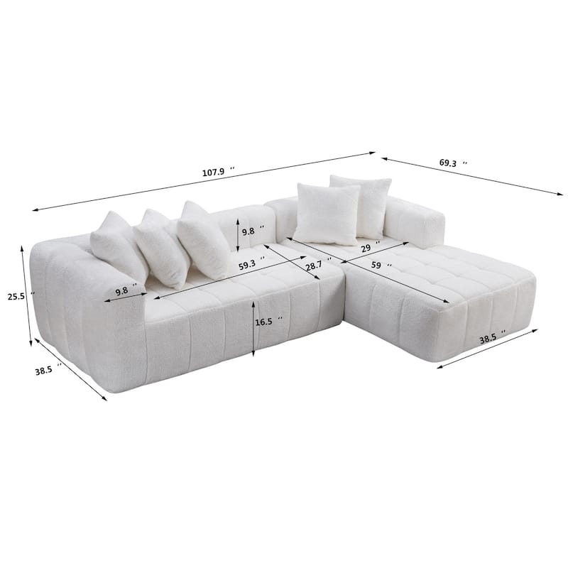 107.9" Modern L-Shape Cloud Sectional Sofa, No Assembly Required