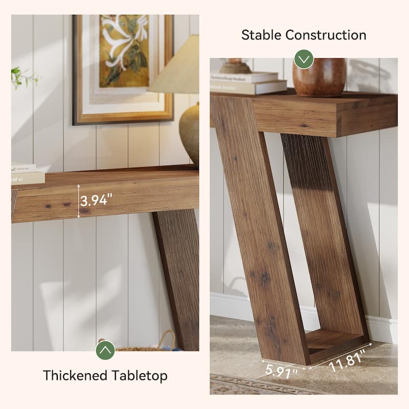 Solid Wood Console Table, 63" Narrow Sofa Table Behind Couch