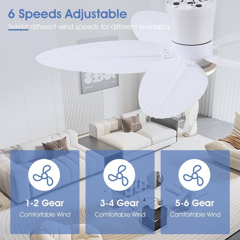 42 Inches Flush Mount Ceiling Fan with Light and Palm Leaf ,3CCT Dimmable LED Integrated,for Indoor and Outdoor - 42 Inches