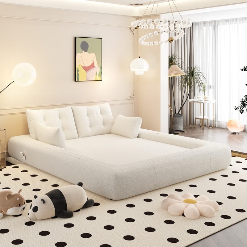 78.7" Multifunctional Foldable Sofa Bed, 3 in 1 Teddy Fabric Foam Filled Sleeper Sofa Bed