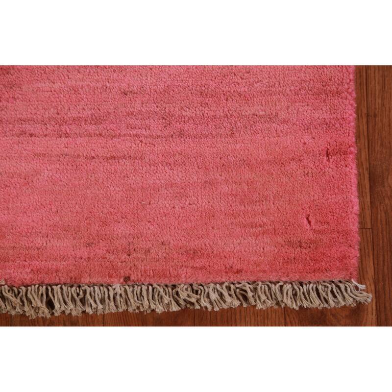 Modern Pink Gabbeh Oriental Rug Hand-Knotted Wool Carpet - 3'4" x 4'10"