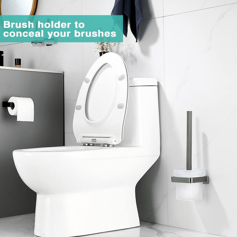 Wall-Mounted Toilet Brush and Holder with Glass Base