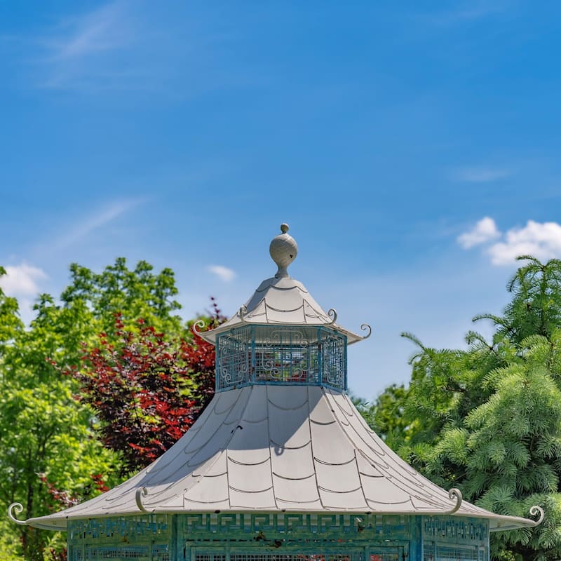 10 Foot Tall Asian-Inspired Iron Garden House Gazebo