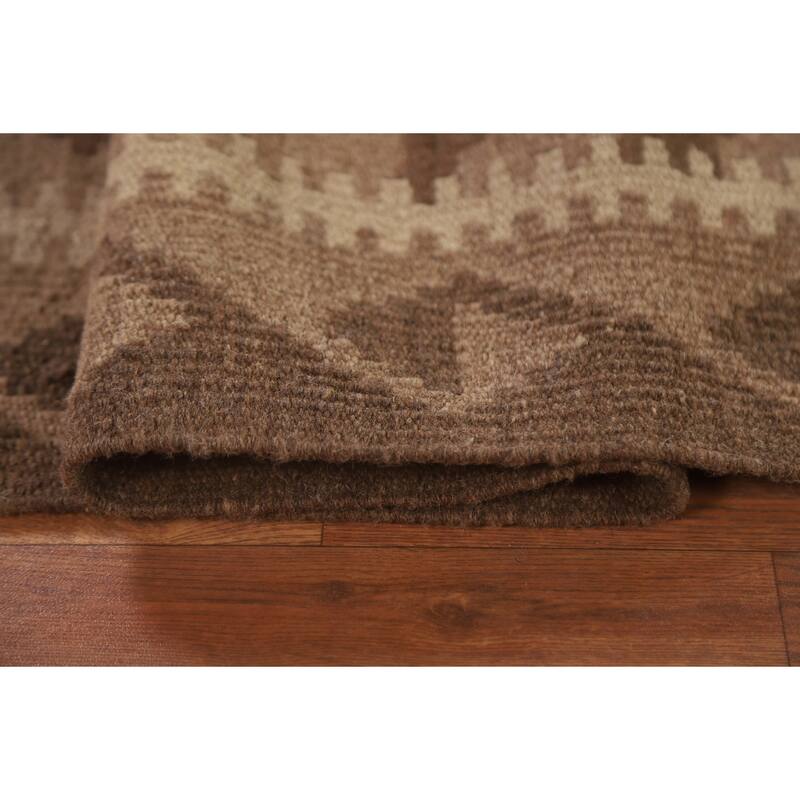 Hand Woven Oriental 100% Wool Carpet Southwestern Geometric Brown Kilim Area Rug - 9' 9'' X 6' 7''