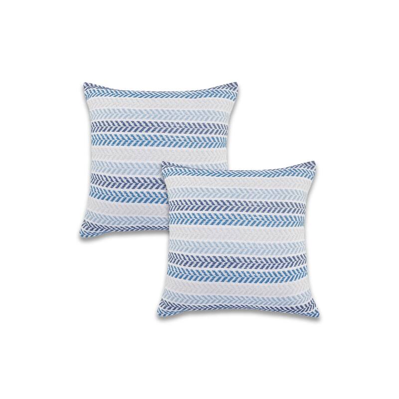 Handwoven Coastal Chevron Throw Pillows - 18" - Blue and Cream - Set of 2