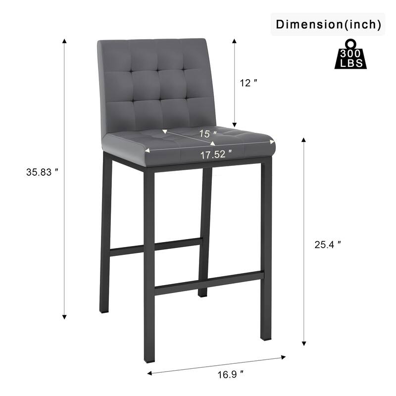 Modern High Bar Stools Set of 2, Kitchen Stool Island with PU Backrest, Gaming Chair with Metal Legs and Footstool