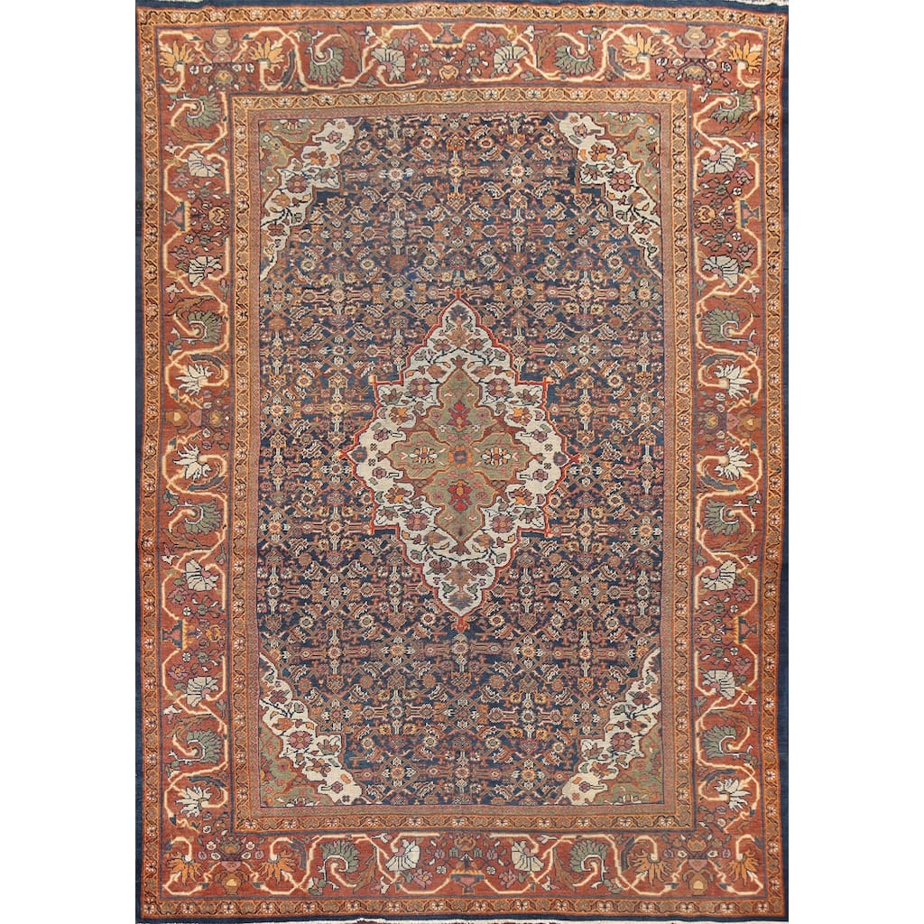 Pre-1900 Vegetable Dye Mahal Persian Area Rug Hand-knotted Wool Carpet - 8'10" x 11'8"
