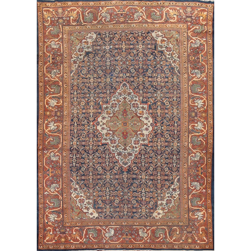 Pre-1900 Vegetable Dye Mahal Persian Area Rug Hand-knotted Wool Carpet - 8'10" x 11'8"