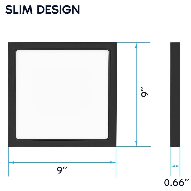 Luxrite 9 Inch Square LED Flush Mount Light, 18W 1250LM, 5CCT 2700K-5000K, Dimmable, ETL - Black