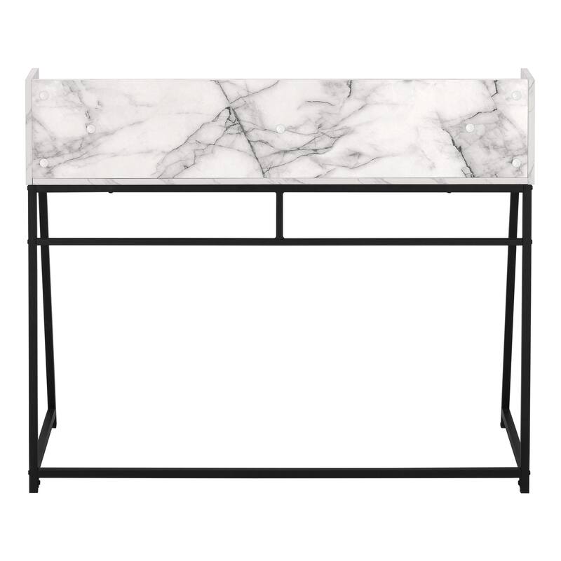 Computer Desk, Home Office, Laptop, Storage Shelves, 48"l, Work, White Marble Look Laminate, Black Metal, Contemporary, Modern