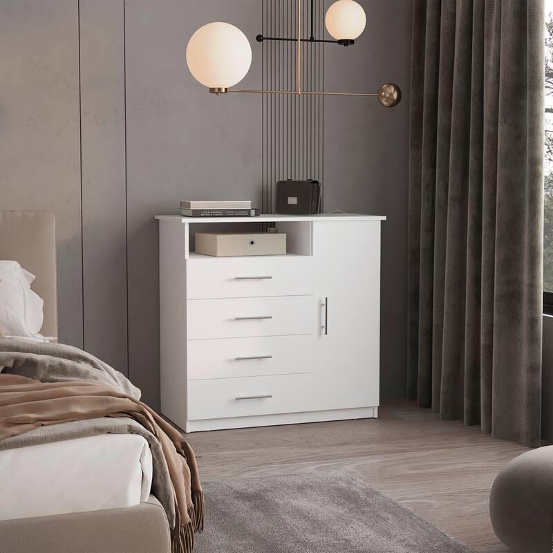 FM Furniture Carolina Dresser with 4 Drawers - White