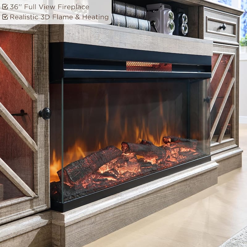 Farmhouse TV Stand with 3-Sided Fireplace, Entertainment Center