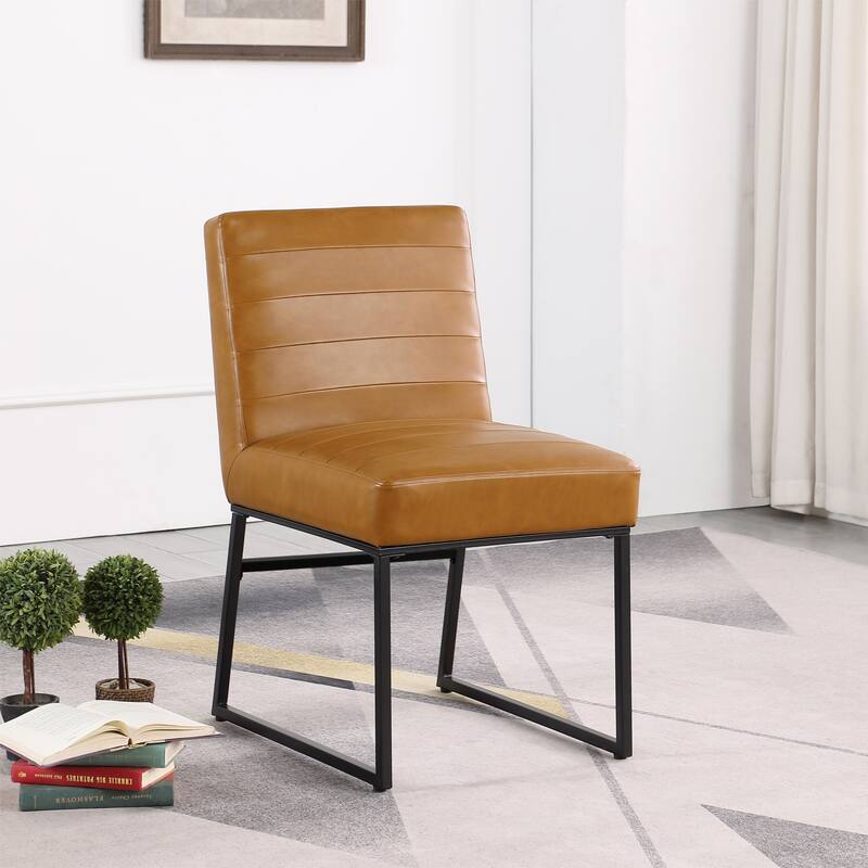 HomePop Channeled Upholstery Dining Chair on metal frame -Single Pack - Camel