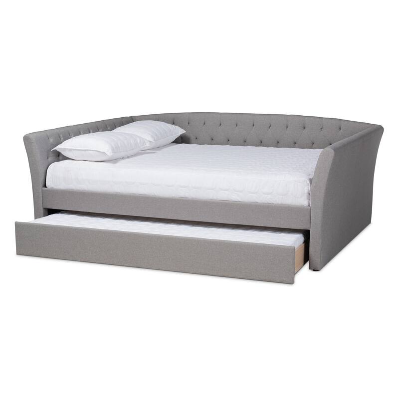 Queen Size Daybed with Trundle - Light Grey Upholstered Farmhouse Modern Bed