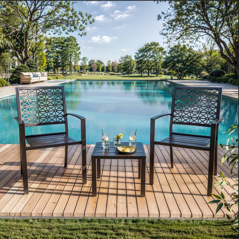 3-Piece Bistro Set, Outdoor Bistro Set, Stackable Metal Square Table and Chairs - 22.8x21.5x35in