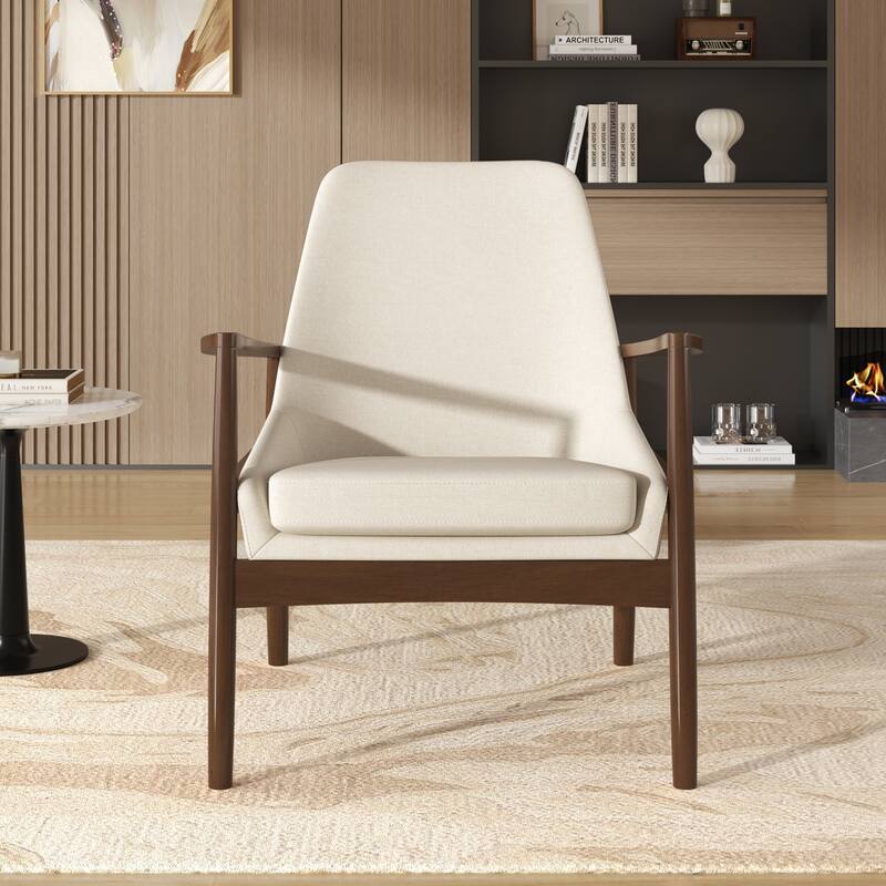 Pu Leather Accent Chair, Mid-Century Modern Armchair With Solid Wood Frame, Reading Leisure Chair With High Back