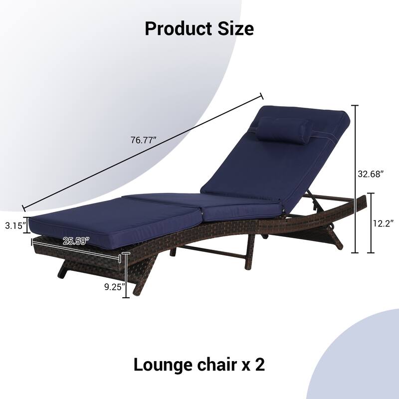 Adjustable Wicker Lounge Chair Set of 2 - Reclining Sunbathing Chairs with Cushions, All-Weather PE Rattan for Patio & Garden