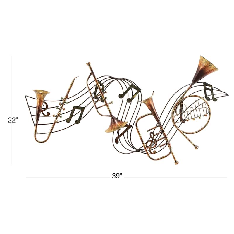 Metal Musical Notes Home Wall Decor with Trumpets - Brown - Roche River Decor