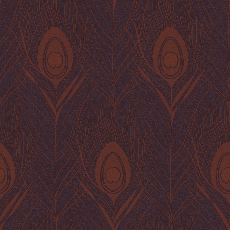 Galerie Wallcoverings Absolutely Chic Peacock Feather Motif Vinyl on Non-woven Wallpaper Roll - 33 feet x 21 inches - Purple