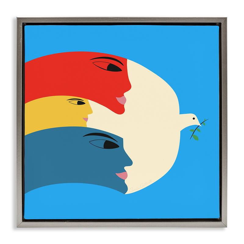 Stupell Peaceful Dove with Faces Framed Floater Canvas Wall Art Design By Carrie Cantwell - 18 x 18 - Grey