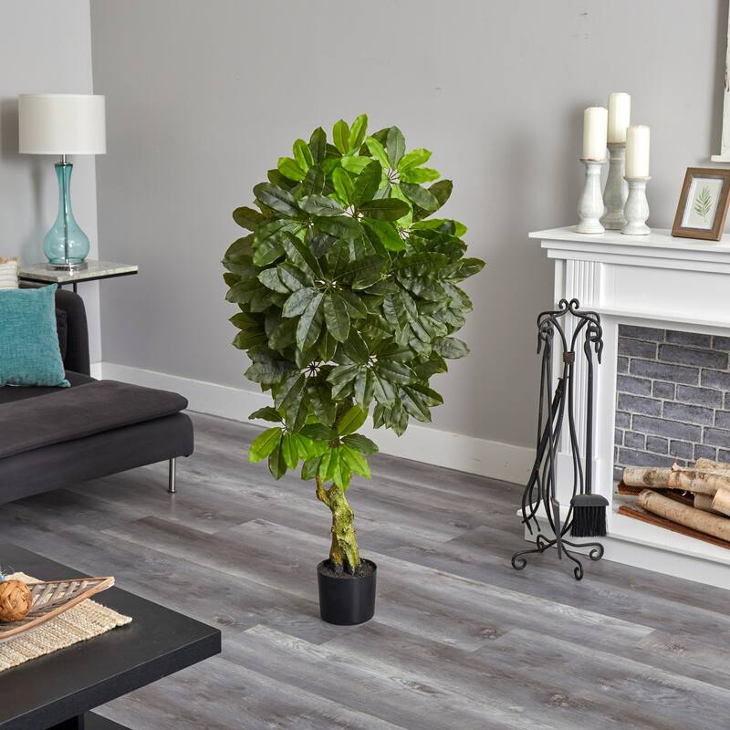 Artificial Scheffler Tree - Indoor Outdoor Decor - 5ft Faux Plant - Home Garden Accent - Green - 41-50 Inches