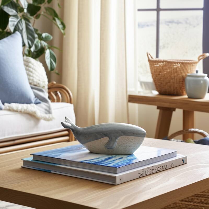 Stoneware Figurine Texture Coastal Whale Decorative Accent - 6" Blue - 14" x 6" x 6"
