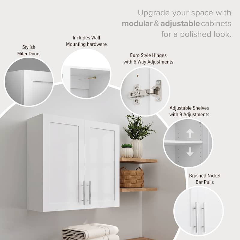 Prepac Elite Wall Cabinet with Panel Doors 12.75" D x 32" W x 30" H - 32 in W x 30 in H x 12.75 in D