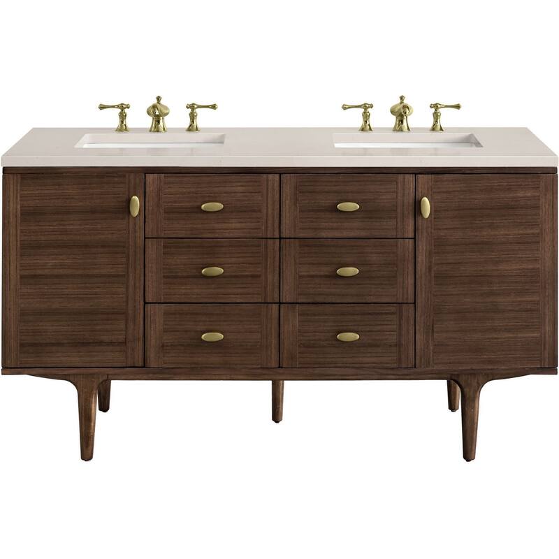 James Martin Vanities 670-V60D-3EMR Amberly 60" Free Standing or Wall - Mid-Century Walnut - Walnut Finish