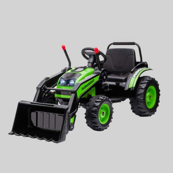 slide 1 of 1, Electric Ride On Excavator for Kids 3-5, 6V Battery, Adjustable Bucket, Safe Speeds Green