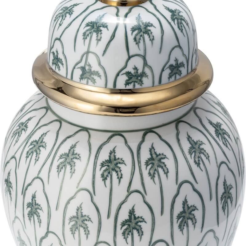 Sagebrook Home Modern Tropical Ceramic Jar with Coastal Palm Trees
