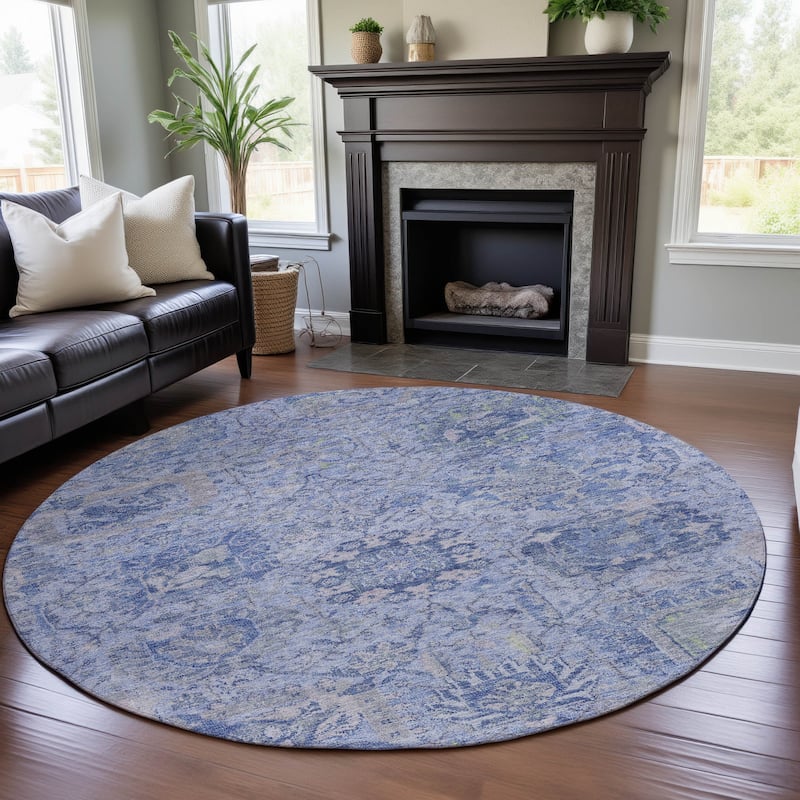 Premium Washable Super Soft Traditional Farmhouse Mayfield Rug - Sky - 8' x 8'
