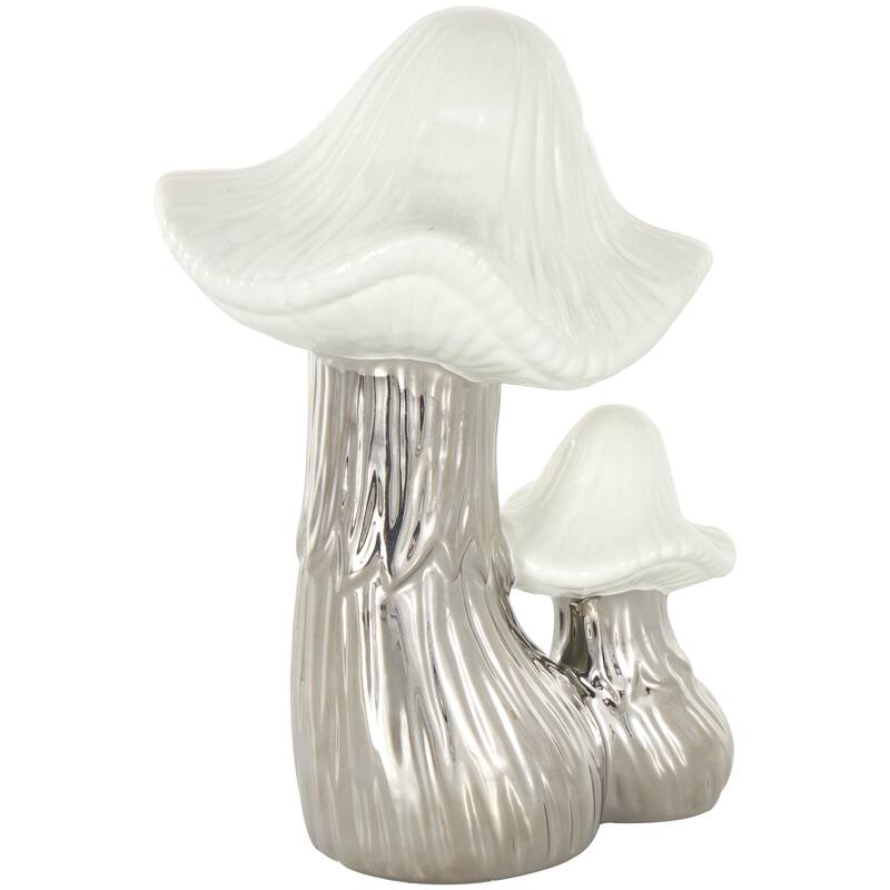 Ceramic Mushroom Decorative Sculpture with White Tops and Textured Grooves - Gold or Silver - Roche River Decor