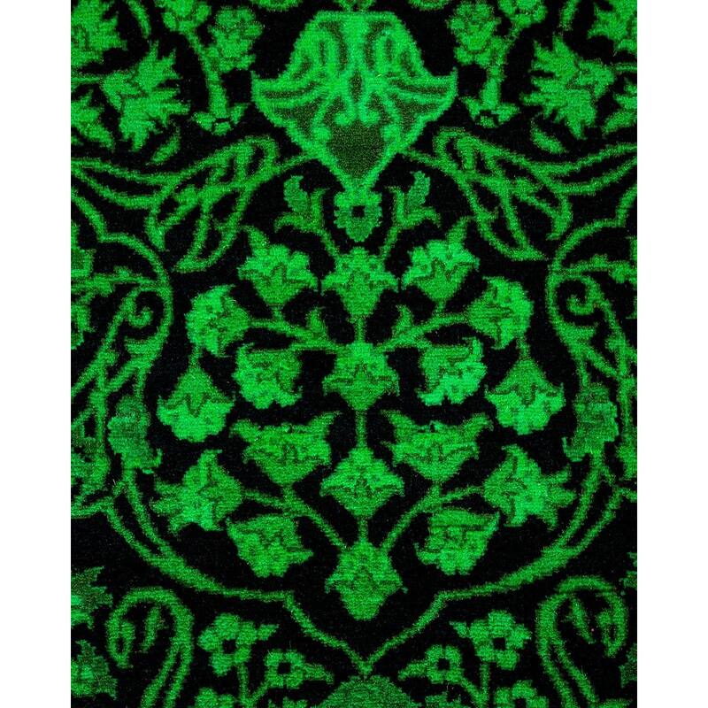 Overton Hand Knotted Wool Vintage Inspired Modern Contemporary Overdyed Green Runner Rug - 3' 1" x 12' 6"
