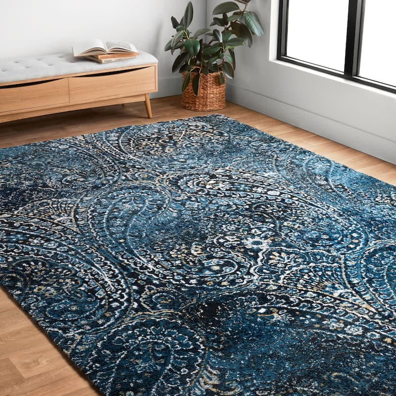 Alexander Home Verona Boho Paisley Area Rug - 7'1 x 10'1 - Navy/Indigo - Runner/Rectangle