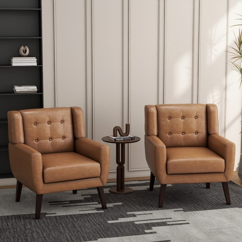 UIXE Faux Leather Accent Armchair, Upholstered Accent Chairs For Bedroom