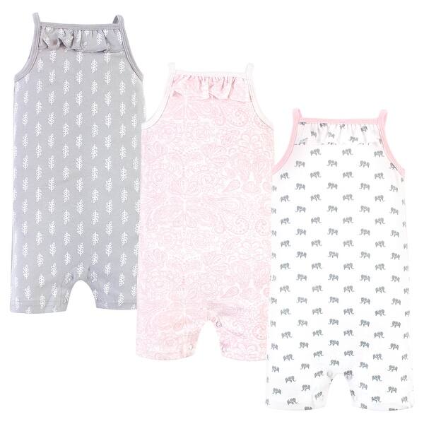 slide 1 of 1, Hudson Baby Infant Girl Cotton Rompers 3pk, Elephant 0 - 3 Months - Pink