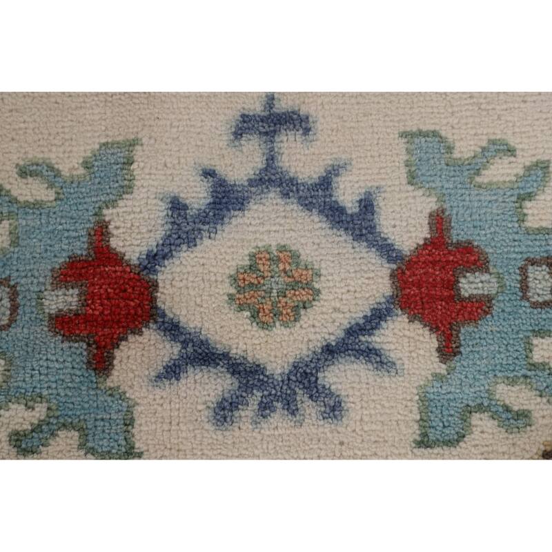 Beige / Ivory Floral Oushak Area Rug Hand-Knotted Wool Carpet - 9'1" x 11'9"
