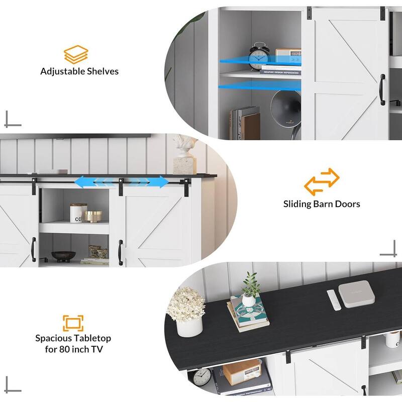 70" Farmhouse Large TV Stands, Entertainment Center with Sliding Doors - N/A