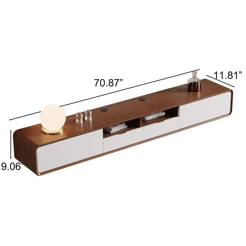 70.78" Mid Century Floating TV Stands, Modern Media Console with Brown Solid Wood, 4 Drawers