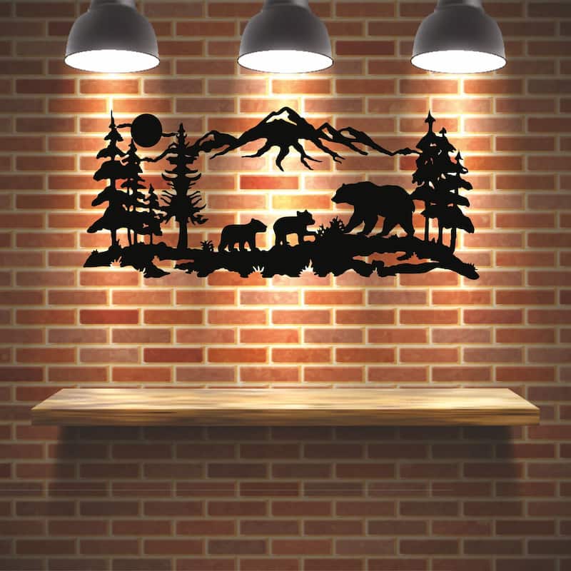 Bear Metal Wall Decor for Home and Outside - Wall-Mounted Geometric Wall Art Decor - 24X10
