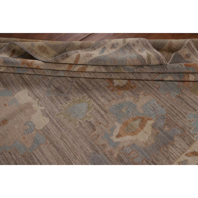 Beige Oushak Vegetable Dye Area Rug Hand-Knotted Wool Carpet - 9'1"x 12'0"