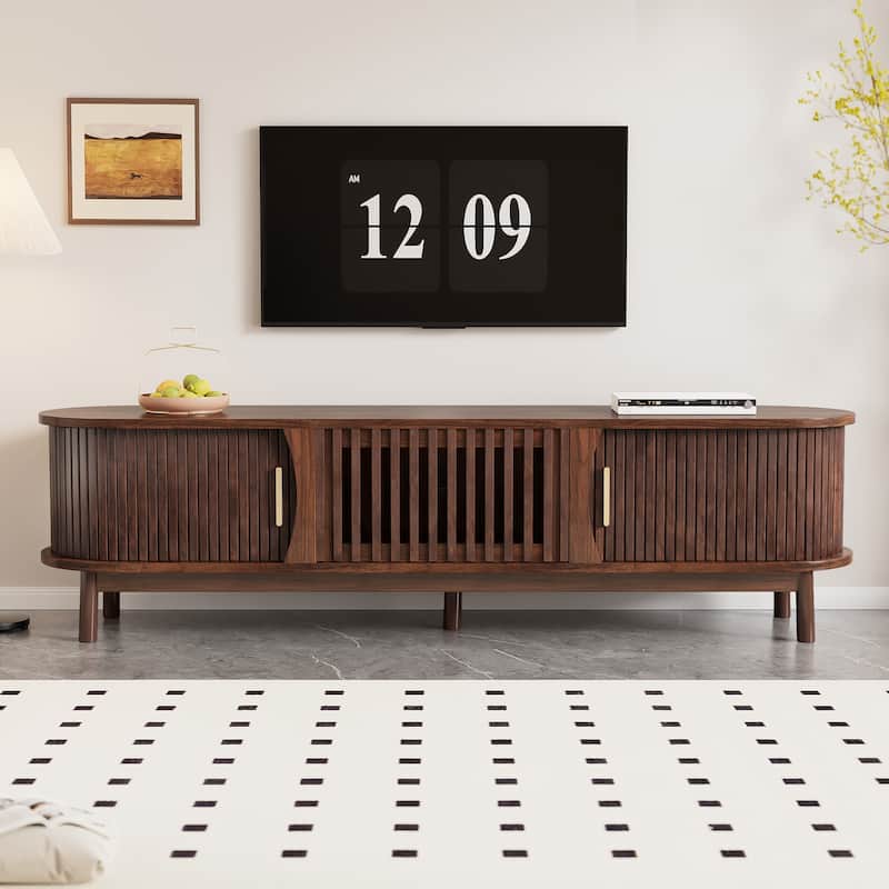 Rectangle TV Stand, Wood Entertainment Center with Storage Cabinet, Living Room TV Console Table for 75" TVs