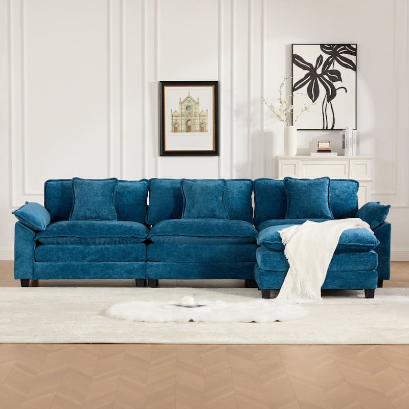 Roomfitters 3-Seater Cloud Sofa, Modern Chenille Upholstered Sectional Couch with Wide Armrests and Deep Cushions