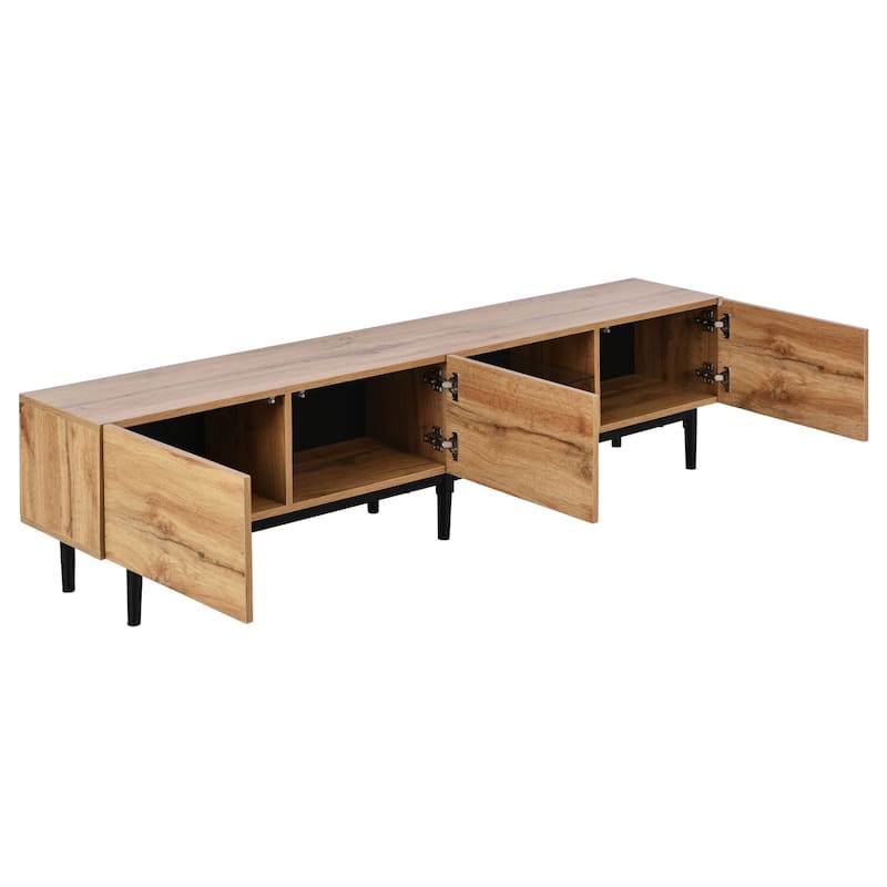 Freestanding TV Cabinet with 4 Cabinets and Open Shelves, Accommodates 80" TV Media Console Table Entertainment Center
