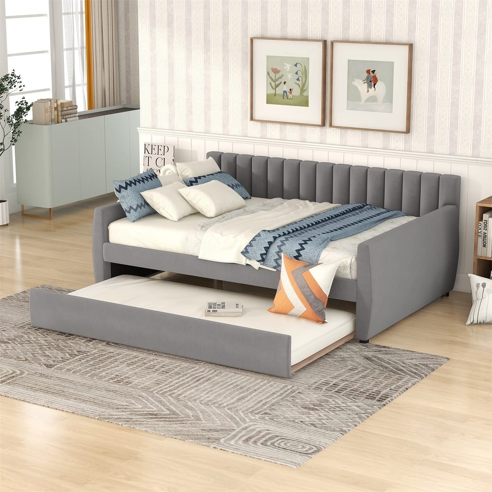 Merax Upholstered daybed with Drawers/Trundle, Wood Slat Support